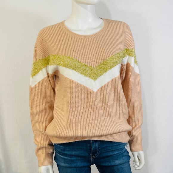Nine West Knit Sweater Womens Medium Peach Pink Chevron Baggy Comfy Pullover - Picture 1 of 15